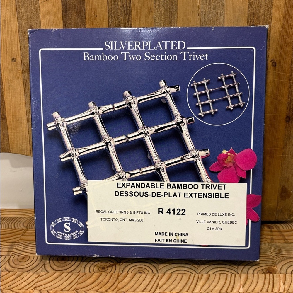 Silver Ribbon SILVER PLATED BAMBOO Style Two Section Trivet Vintage Regal